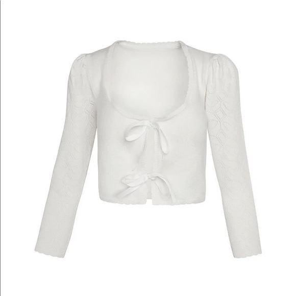 NWOT FLL White Pointelle Knit Cardigan XS Extra Small - Picture 4 of 9